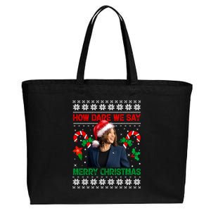 How Dare We Say Merry Christmas Kamala Harris Cotton Canvas Jumbo Tote