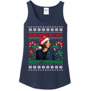 How Dare We Say Merry Christmas Kamala Harris Ladies Essential Tank