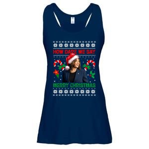 How Dare We Say Merry Christmas Kamala Harris Ladies Essential Flowy Tank