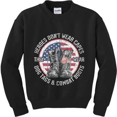 Heroes DonT Wear Capes They Wear Dog Tags & Combat Boots Kids Sweatshirt