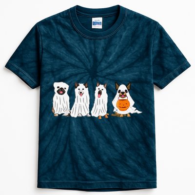 Halloween Dog With Pumpkin Spooky Halloween Dog Ghost Kids Tie-Dye T-Shirt