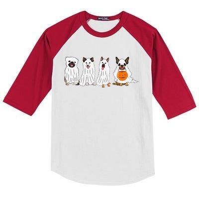 Halloween Dog With Pumpkin Spooky Halloween Dog Ghost Kids Colorblock Raglan Jersey