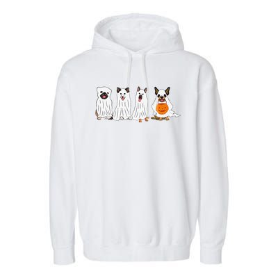 Halloween Dog With Pumpkin Spooky Halloween Dog Ghost Garment-Dyed Fleece Hoodie