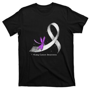 Hippie Dragonfly White Ribbon Lung Cancer Awareness Gifts T-Shirt