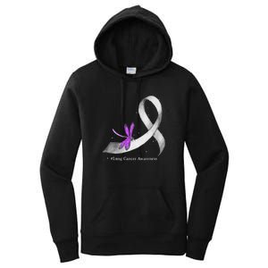 Hippie Dragonfly White Ribbon Lung Cancer Awareness Gifts Women's Pullover Hoodie