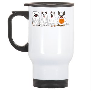 Halloween Dog With Pumpkin Spooky Halloween Dog Ghost Cute Gift Stainless Steel Travel Mug