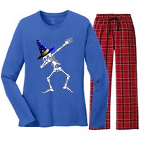 Halloween Dabbing Wizard Skeleton Witch Hat Costume Gift Meaningful Gift Women's Long Sleeve Flannel Pajama Set 