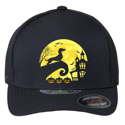 Halloween Dachshund Weenie Wiener Moonshine Sausage Dog Flexfit Unipanel Trucker Cap