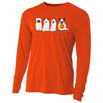 Halloween Dog With Pumpkin Spooky Halloween Dog Ghost Cool Gift Cooling Performance Long Sleeve Crew