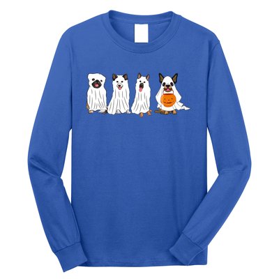 Halloween Dog With Pumpkin Spooky Halloween Dog Ghost Cool Gift Long Sleeve Shirt