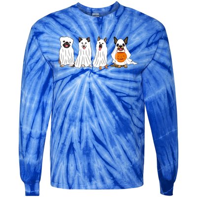 Halloween Dog With Pumpkin Spooky Halloween Dog Ghost Cool Gift Tie-Dye Long Sleeve Shirt