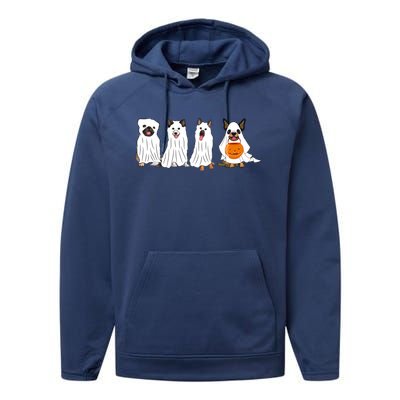 Halloween Dog With Pumpkin Spooky Halloween Dog Ghost Cool Gift Performance Fleece Hoodie