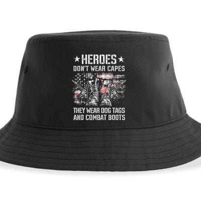 Heroes Don't Wear Capes They Wear Dog Tags And combat boots Sustainable Bucket Hat