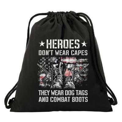 Heroes Don't Wear Capes They Wear Dog Tags And combat boots Drawstring Bag