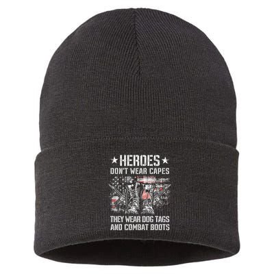 Heroes Don't Wear Capes They Wear Dog Tags And combat boots Sustainable Knit Beanie