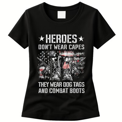 Heroes Don't Wear Capes They Wear Dog Tags And combat boots Womens T-Shirt