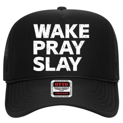 Harry Daniels Wearing Wake Pray Slay High Crown Mesh Back Trucker Hat