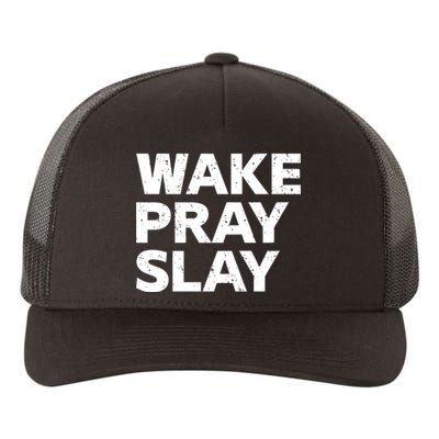 Harry Daniels Wearing Wake Pray Slay Yupoong Adult 5-Panel Trucker Hat