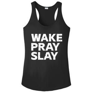 Harry Daniels Wearing Wake Pray Slay Ladies PosiCharge Competitor Racerback Tank