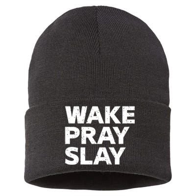 Harry Daniels Wearing Wake Pray Slay Sustainable Knit Beanie