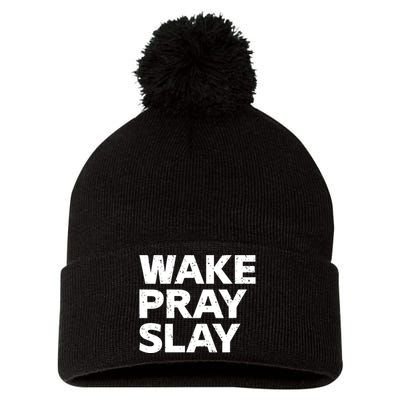 Harry Daniels Wearing Wake Pray Slay Pom Pom 12in Knit Beanie