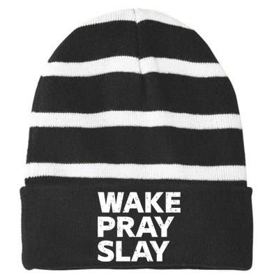 Harry Daniels Wearing Wake Pray Slay Striped Beanie with Solid Band