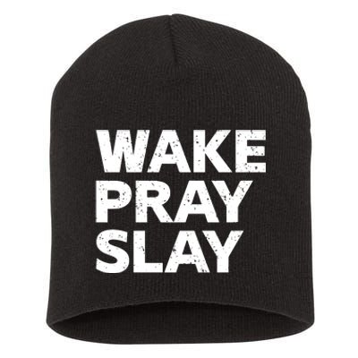 Harry Daniels Wearing Wake Pray Slay Short Acrylic Beanie