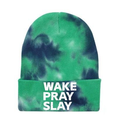 Harry Daniels Wearing Wake Pray Slay Tie Dye 12in Knit Beanie