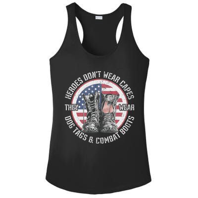 Heroes Dont Wear Capes They Wear Dog Tags & Combat Boots Ladies PosiCharge Competitor Racerback Tank