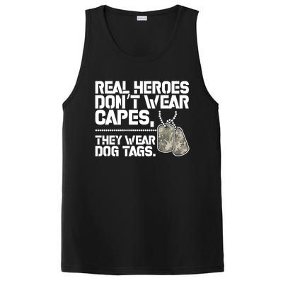 Heroes Dont Wear Capes They Wear Dog Tag Military Support Funny Gift PosiCharge Competitor Tank