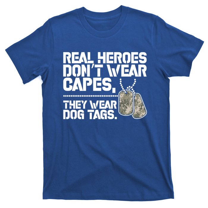 Heroes Dont Wear Capes They Wear Dog Tag Military Support Funny Gift T-Shirt