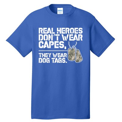 Heroes Dont Wear Capes They Wear Dog Tag Military Support Funny Gift Tall T-Shirt