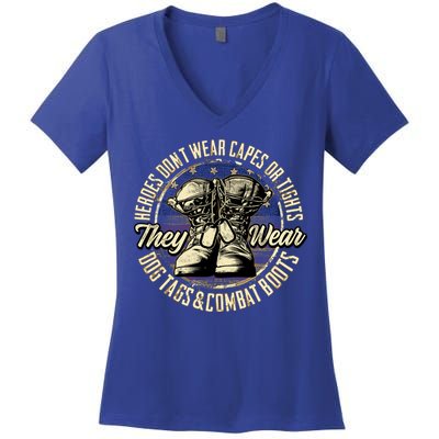 Heroes Don't Wear Capes My Brave Dad Grandpa Veterans Day Gift Women's V-Neck T-Shirt