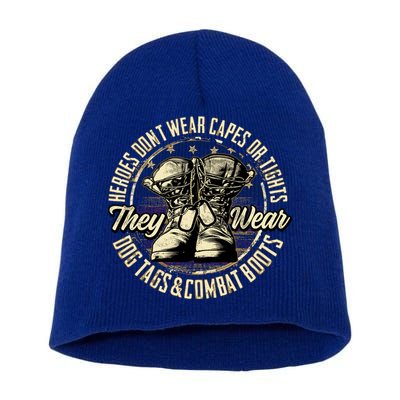 Heroes Don't Wear Capes My Brave Dad Grandpa Veterans Day Gift Short Acrylic Beanie