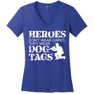 Heroes Dont Wear Capes They Wear Dog Tags Gift Women's V-Neck T-Shirt