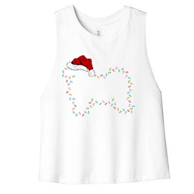 Havanese Dog Xmas Lighting Santa Hat Havanese Christmas Gift Women's Racerback Cropped Tank