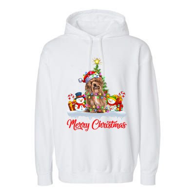 Havanese Dog Xmas Tree Lighting Santa Havanese Christmas Gift Garment-Dyed Fleece Hoodie