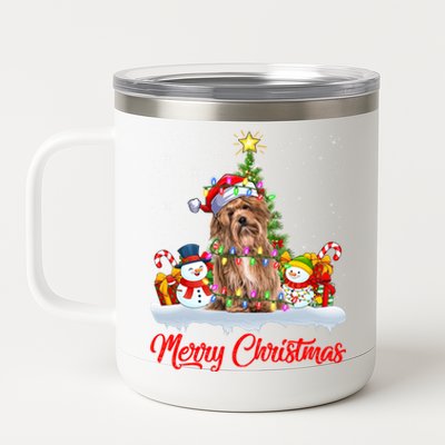 Havanese Dog Xmas Tree Lighting Santa Havanese Christmas Gift 12 oz Stainless Steel Tumbler Cup