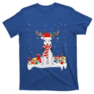 Husky Dog Xmas Lights Reindeer Santa Husky Christmas Gift T-Shirt