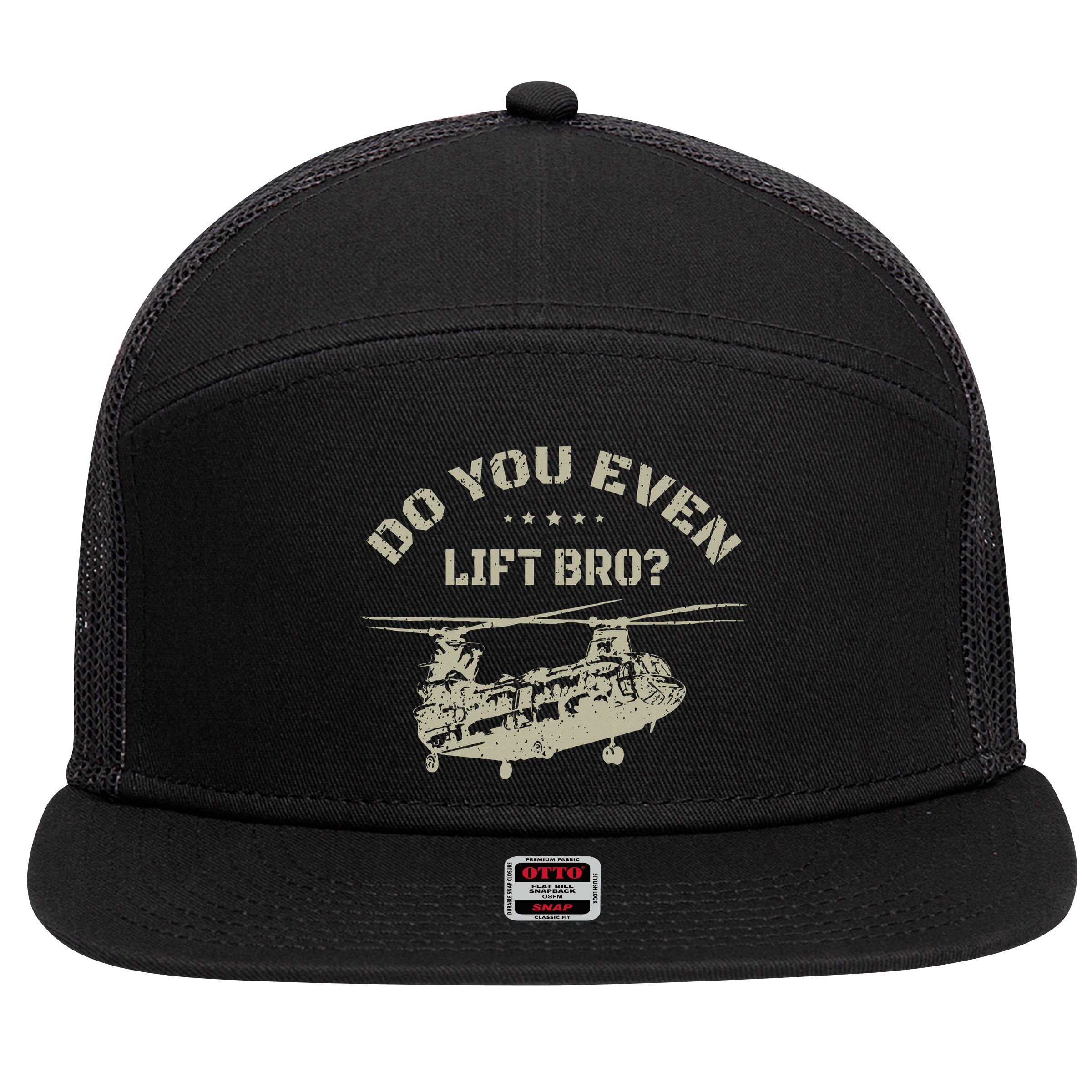 Helicopter Do You Even Lift Bro Ch47 Chinook 7 Panel Mesh Trucker Snapback Hat