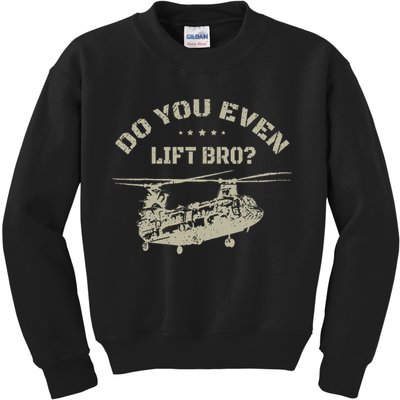 Helicopter Do You Even Lift Bro Ch47 Chinook Kids Sweatshirt
