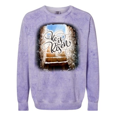 He Has Risen Jesus Christ Tomb Colorblast Crewneck Sweatshirt