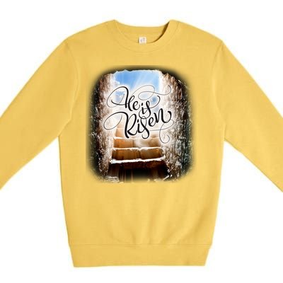 He Has Risen Jesus Christ Tomb Premium Crewneck Sweatshirt