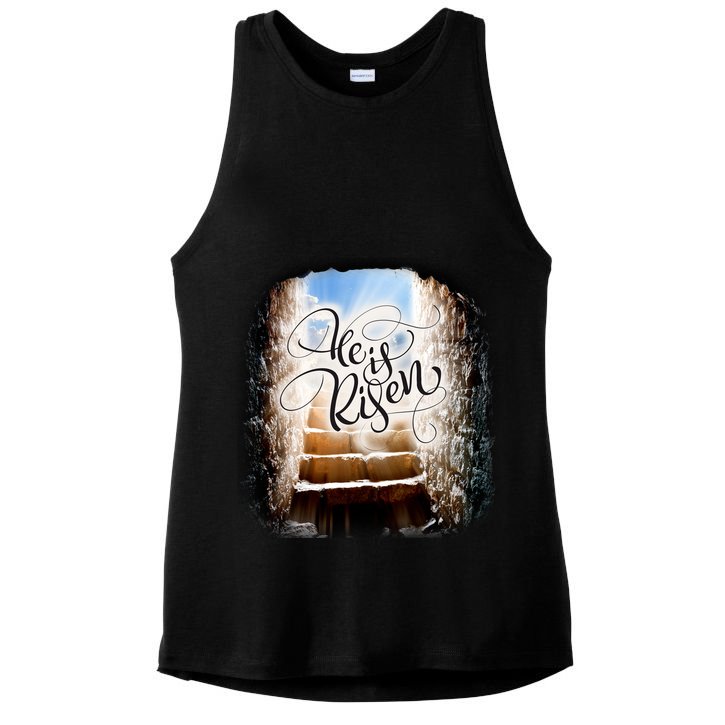 He Has Risen Jesus Christ Tomb Ladies PosiCharge Tri-Blend Wicking Tank