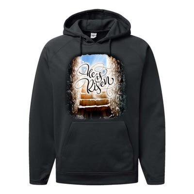 He Has Risen Jesus Christ Tomb Performance Fleece Hoodie