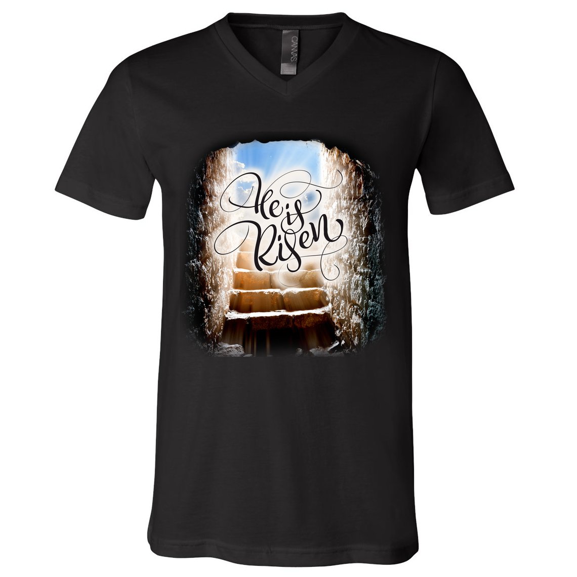 He Has Risen Jesus Christ Tomb V-Neck T-Shirt