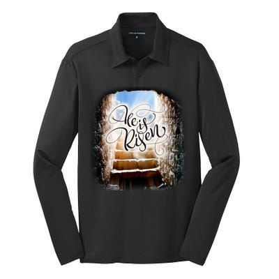 He Has Risen Jesus Christ Tomb Silk Touch Performance Long Sleeve Polo