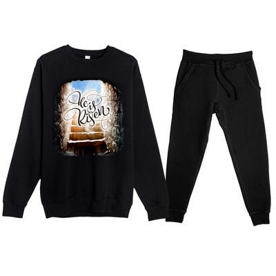 He Has Risen Jesus Christ Tomb Premium Crewneck Sweatsuit Set