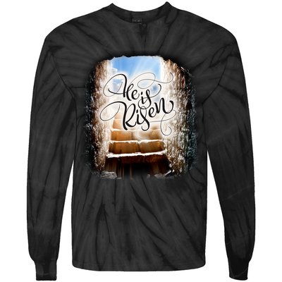 He Has Risen Jesus Christ Tomb Tie-Dye Long Sleeve Shirt