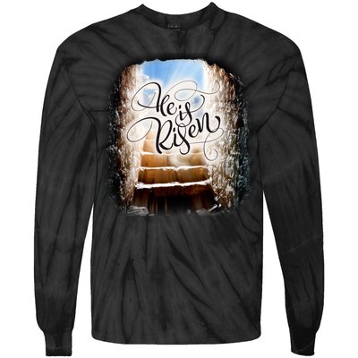 He Has Risen Jesus Christ Tomb Tie-Dye Long Sleeve Shirt